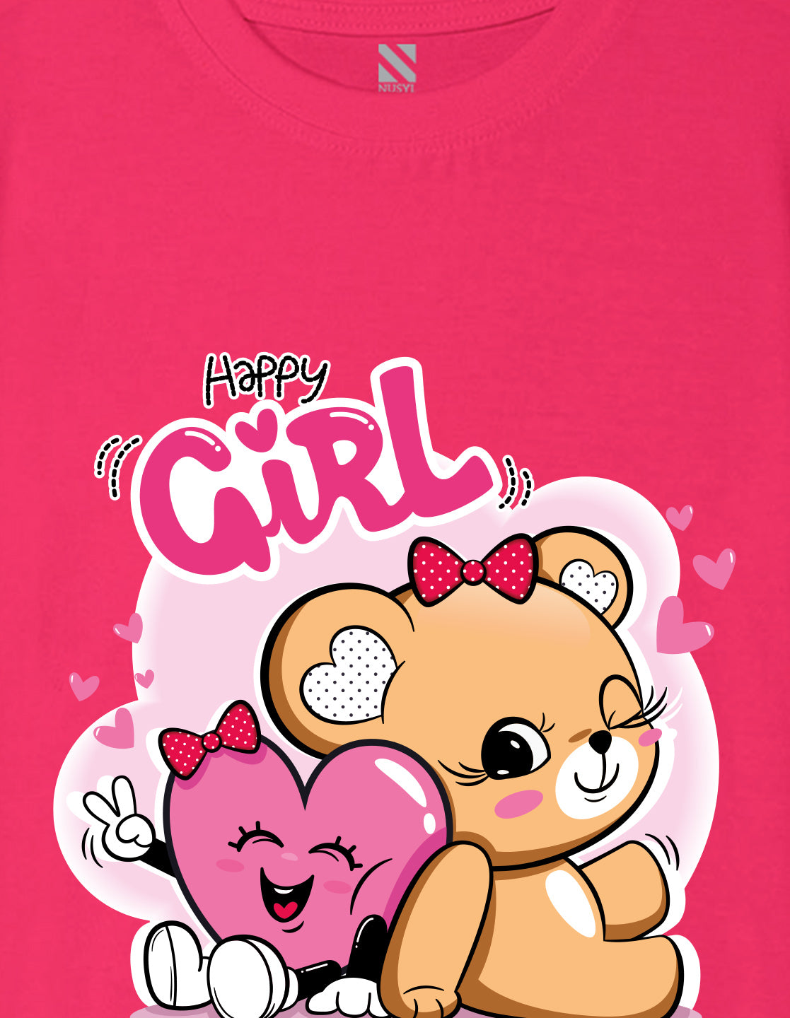 Nusyl Girl's Hot Pink Cute Teddy Bear & Text Printed Regular Fit T-Shirt