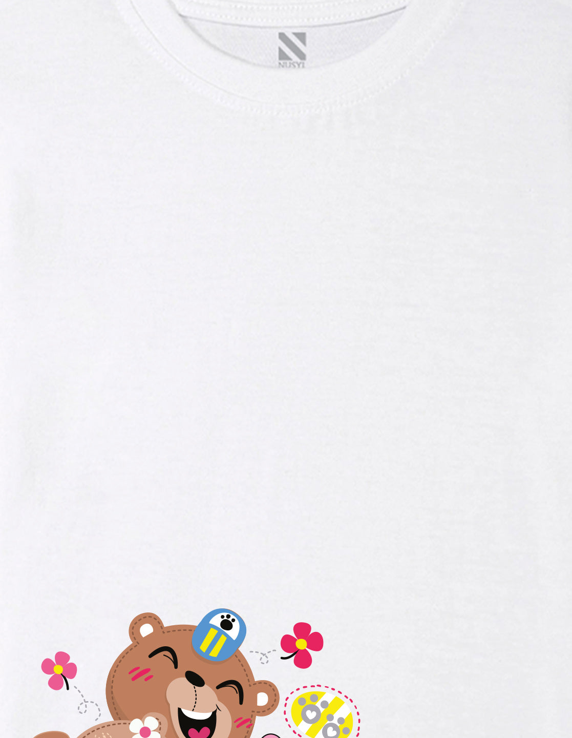 Nusyl Girl's White Cute Bears & Text Printed Regular Fit T-Shirt
