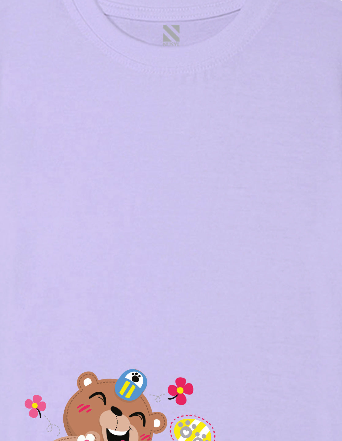 Nusyl Girl's Lilac Cute Bears & Text Printed Regular Fit T-Shirt
