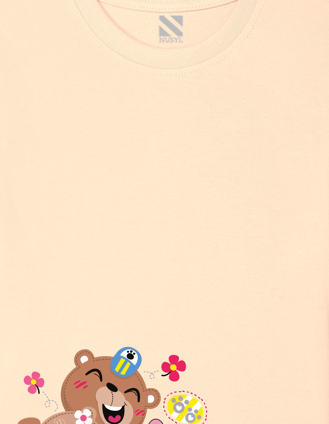 Nusyl Girl's Beige Cute Bears & Text Printed Regular Fit T-Shirt