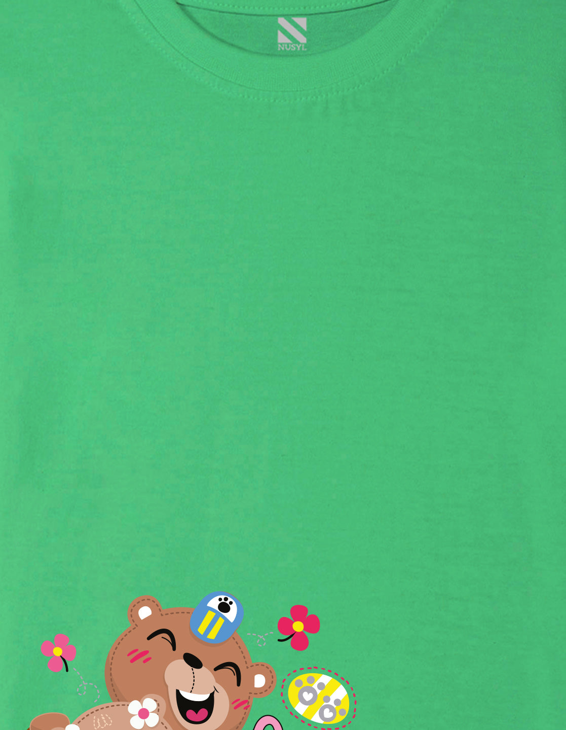 Nusyl Girl's Green Cute Bears & Text Printed Regular Fit T-Shirt