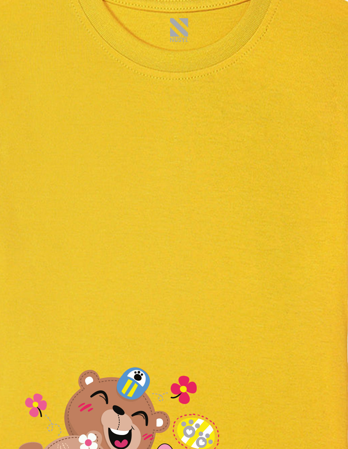 Nusyl Girl's Yellow Cute Bears & Text Printed Regular Fit T-Shirt