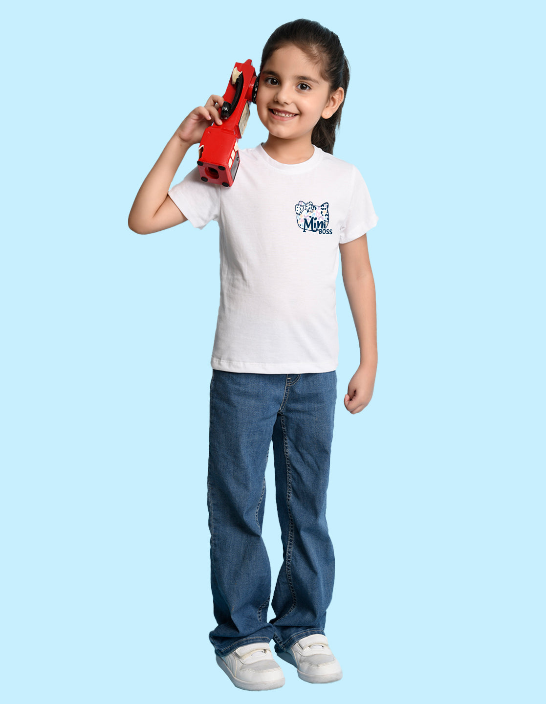 Nusyl Girl's White Mini Boss Text Printed Regular Fit T-Shirt