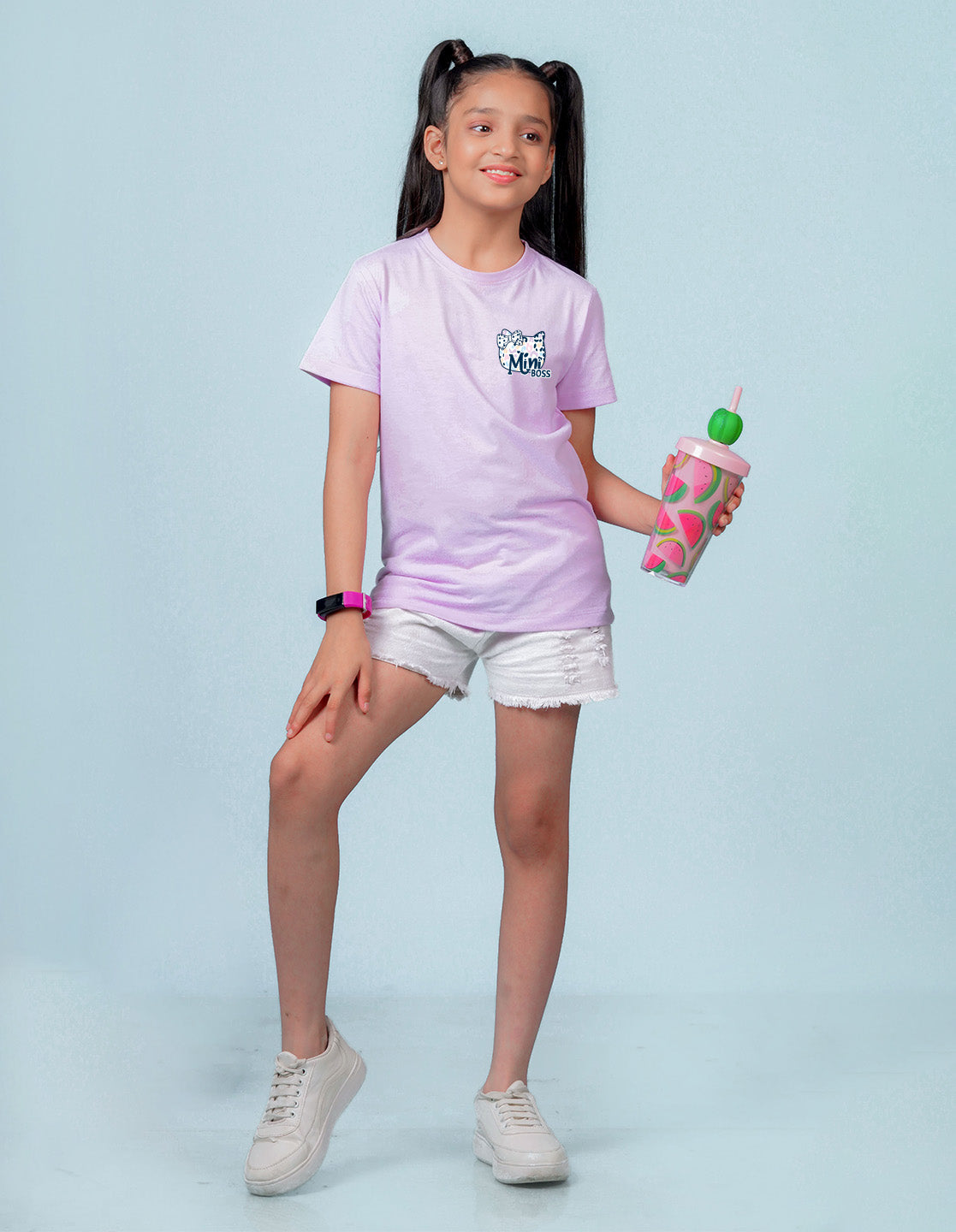 Nusyl Girl's Lilac Mini Boss Text Printed Regular Fit T-Shirt