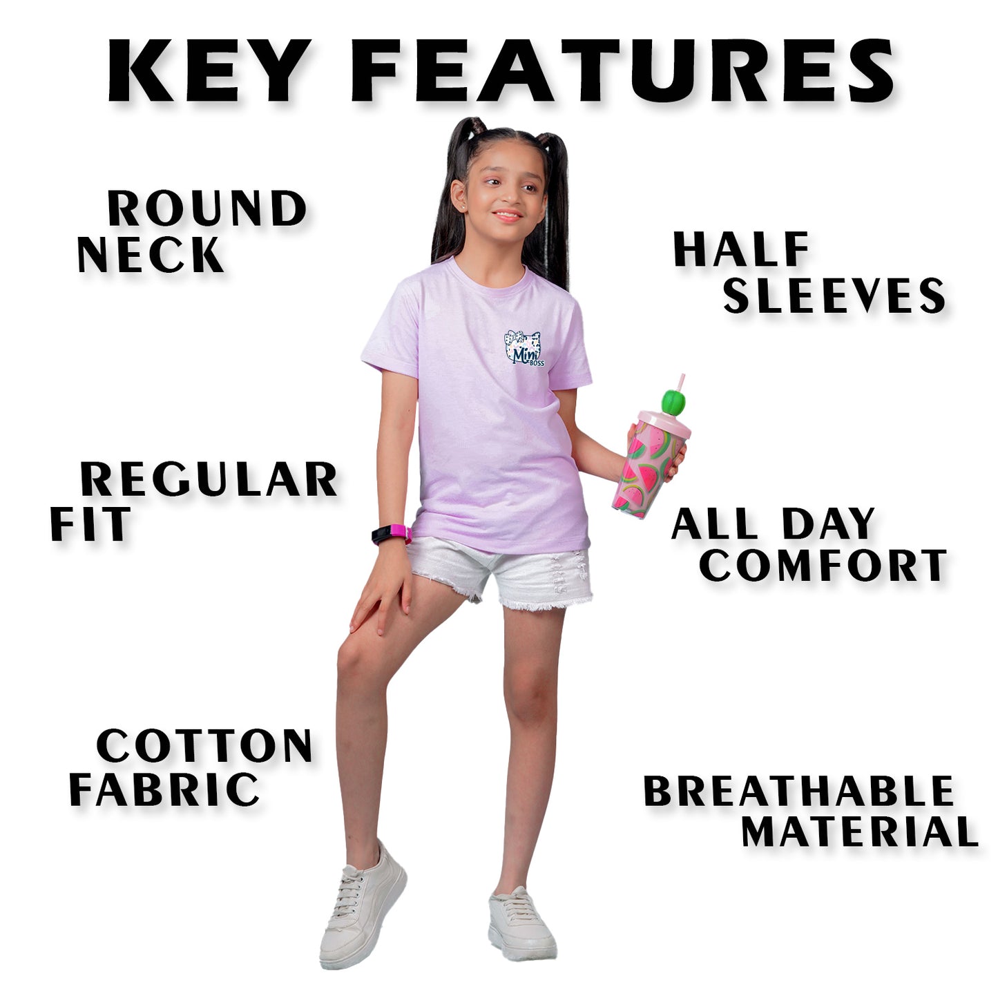 Nusyl Girl's Lilac Mini Boss Text Printed Regular Fit T-Shirt