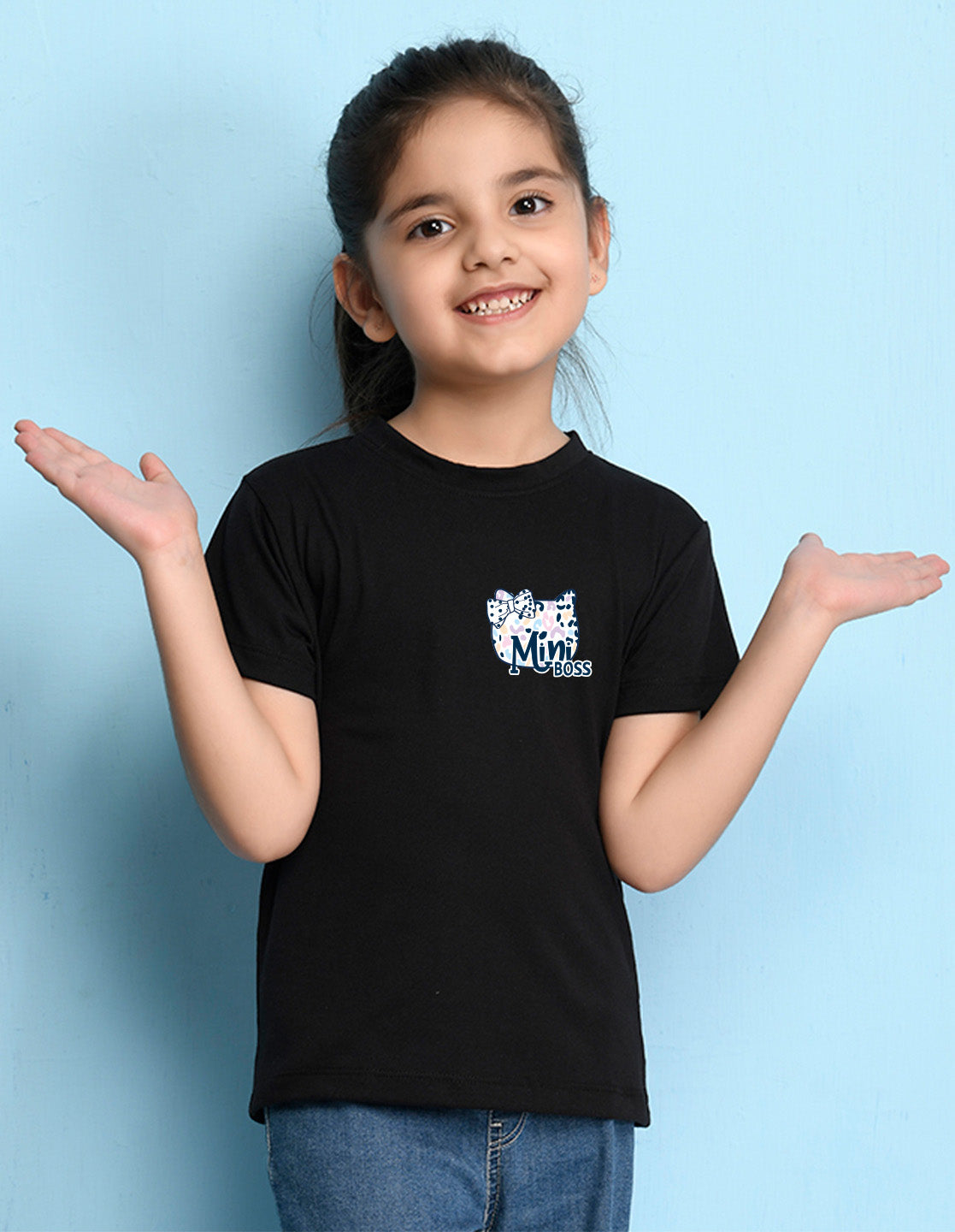 Nusyl Girl's Black Mini Boss Text Printed Regular Fit T-Shirt