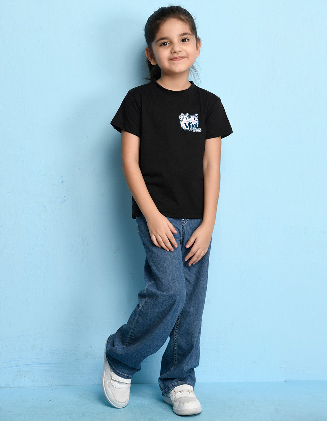 Nusyl Girl's Black Mini Boss Text Printed Regular Fit T-Shirt