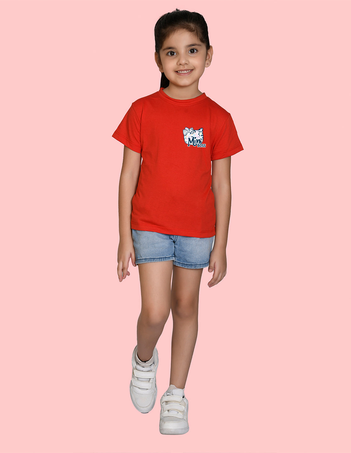 Nusyl Girl's Red Mini Boss Text Printed Regular Fit T-Shirt