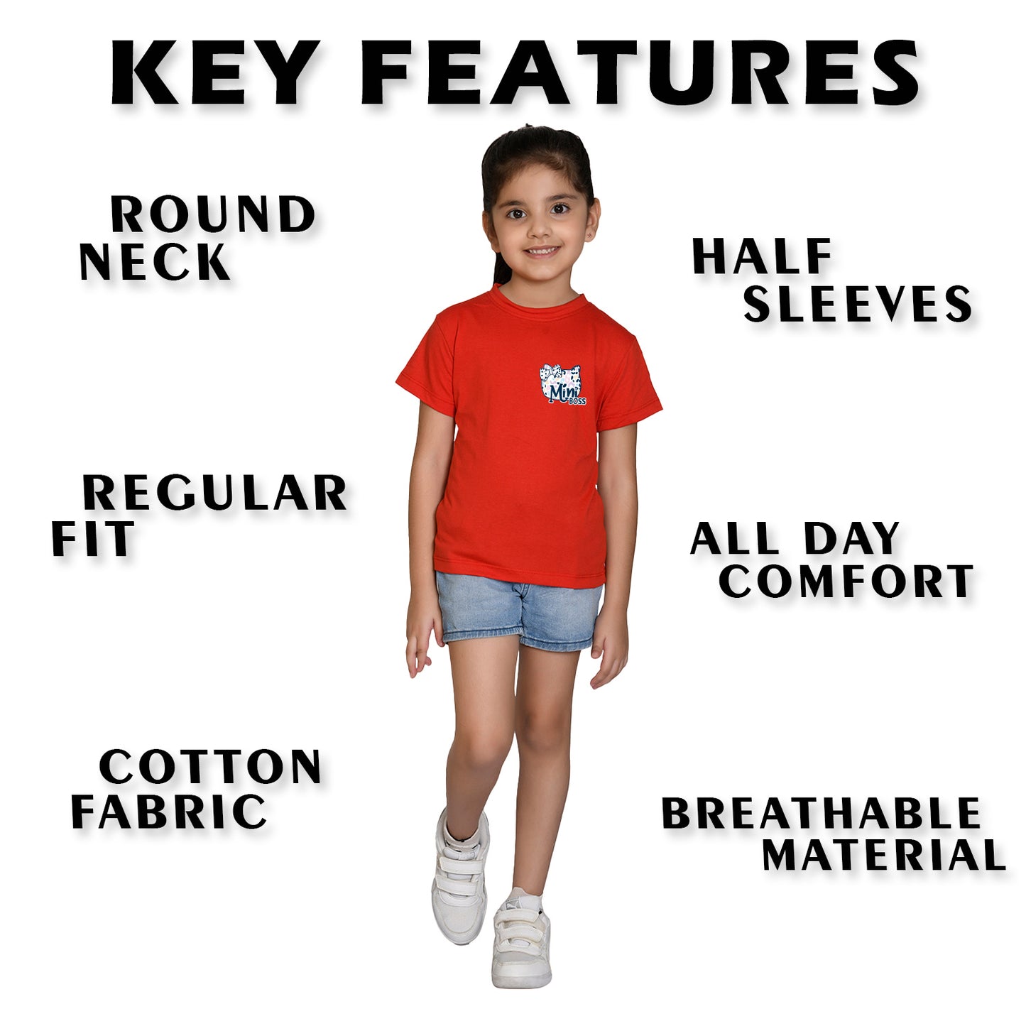 Nusyl Girl's Red Mini Boss Text Printed Regular Fit T-Shirt