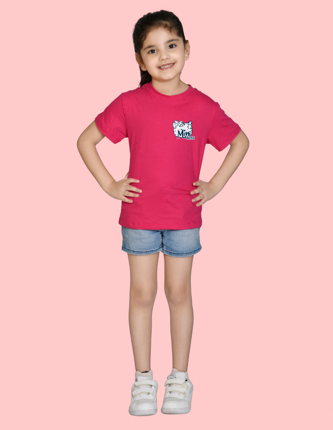 Nusyl Girl's Hot Pink Mini Boss Text Printed Regular Fit T-Shirt