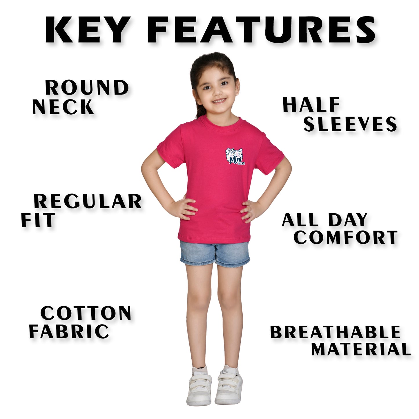 Nusyl Girl's Hot Pink Mini Boss Text Printed Regular Fit T-Shirt