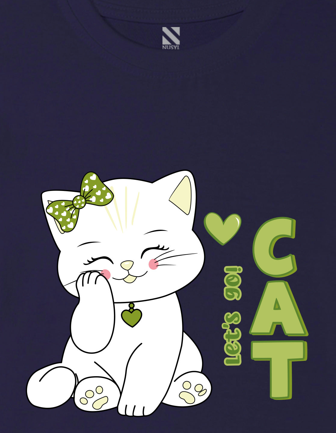 Nusyl Girl's Navy Blue Cute cat & Text Printed Regular Fit T-Shirt