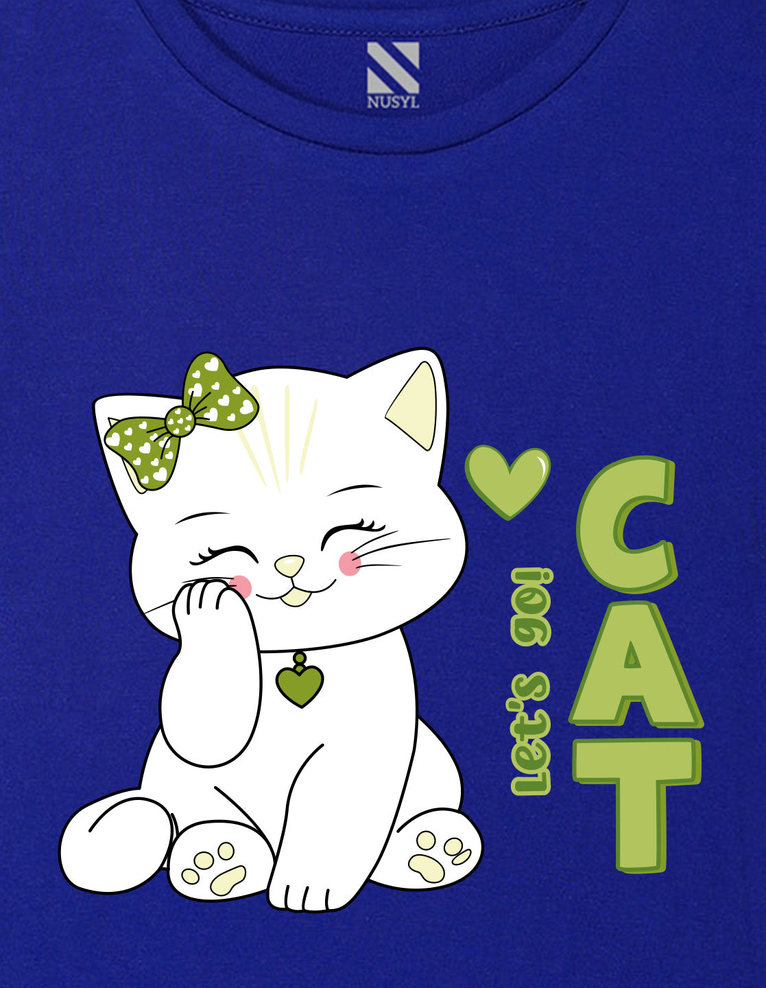 Nusyl Girl's Royal Blue Cute cat & Text Printed Regular Fit T-Shirt