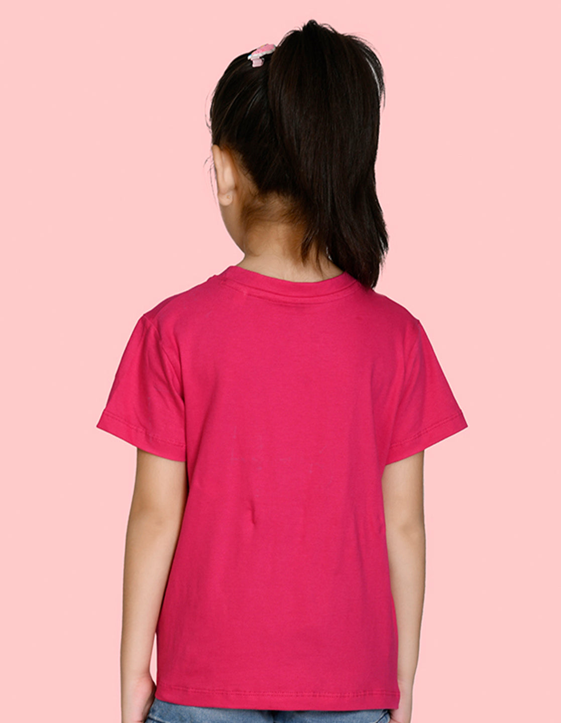 Nusyl Girl's Hot Pink Cute cat & Text Printed Regular Fit T-Shirt