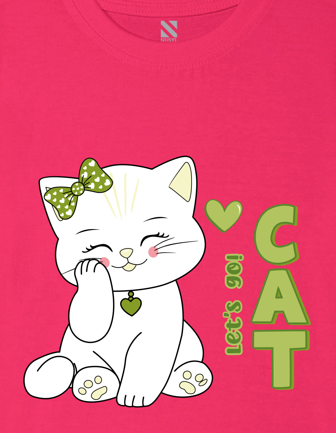 Nusyl Girl's Hot Pink Cute cat & Text Printed Regular Fit T-Shirt