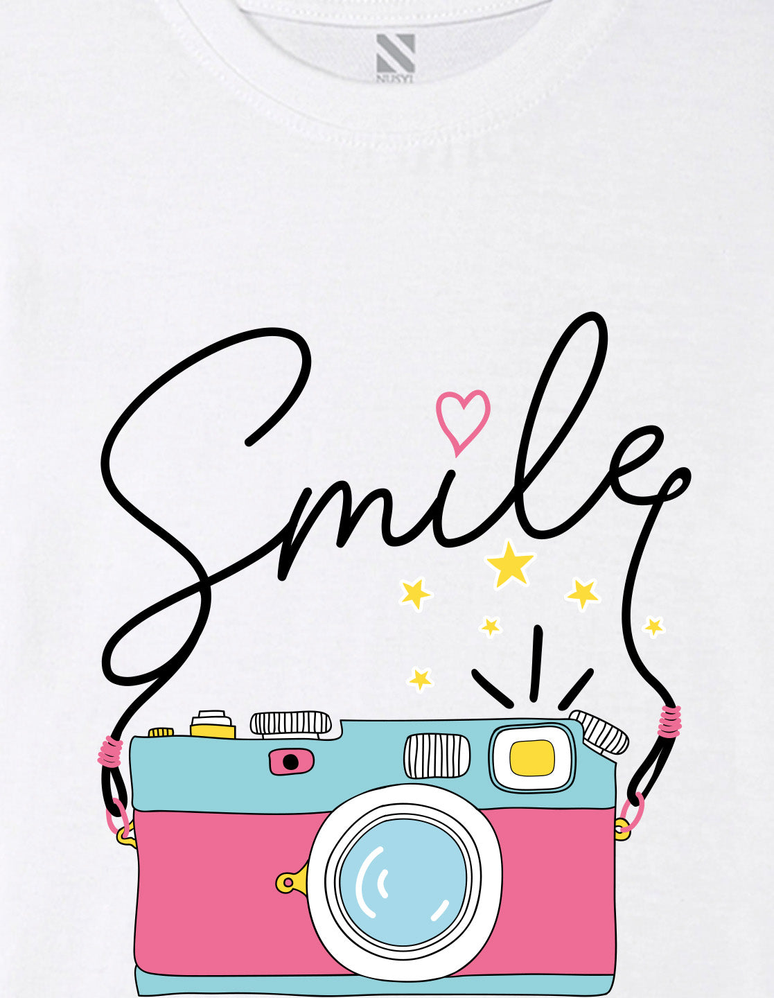 Nusyl Girl's White Smile Text Printed Regular Fit T-Shirt