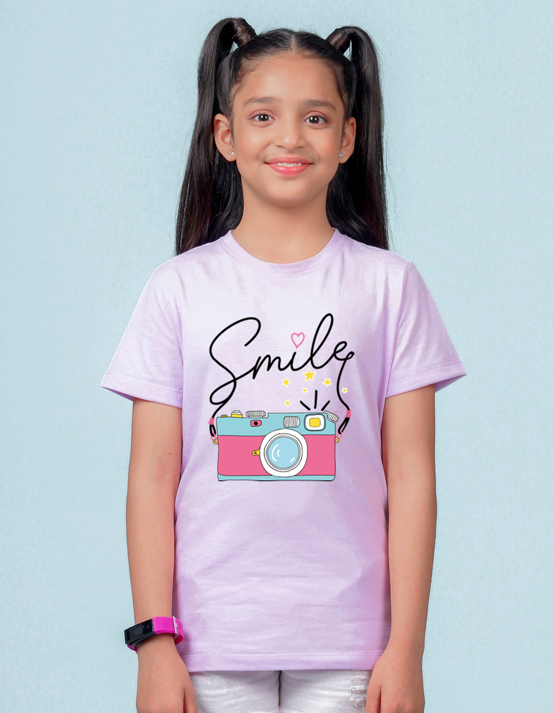 Nusyl Girl's Lilac Smile Text Printed Regular Fit T-Shirt