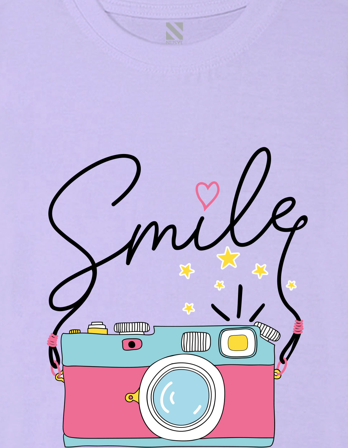 Nusyl Girl's Lilac Smile Text Printed Regular Fit T-Shirt