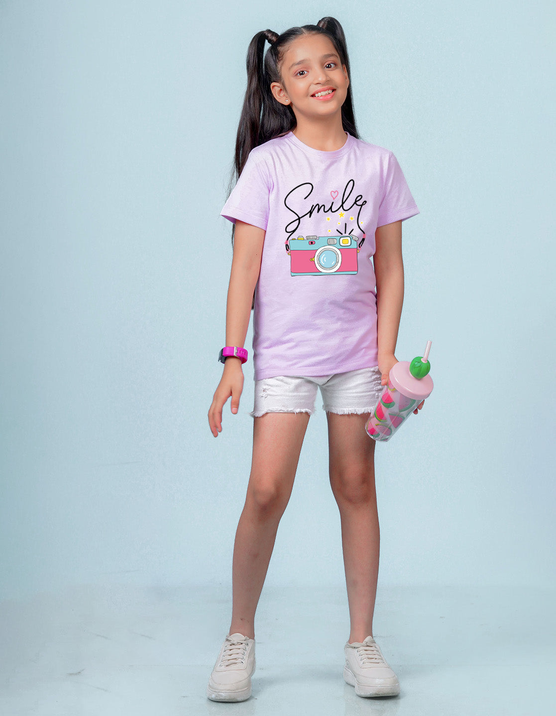 Nusyl Girl's Lilac Smile Text Printed Regular Fit T-Shirt
