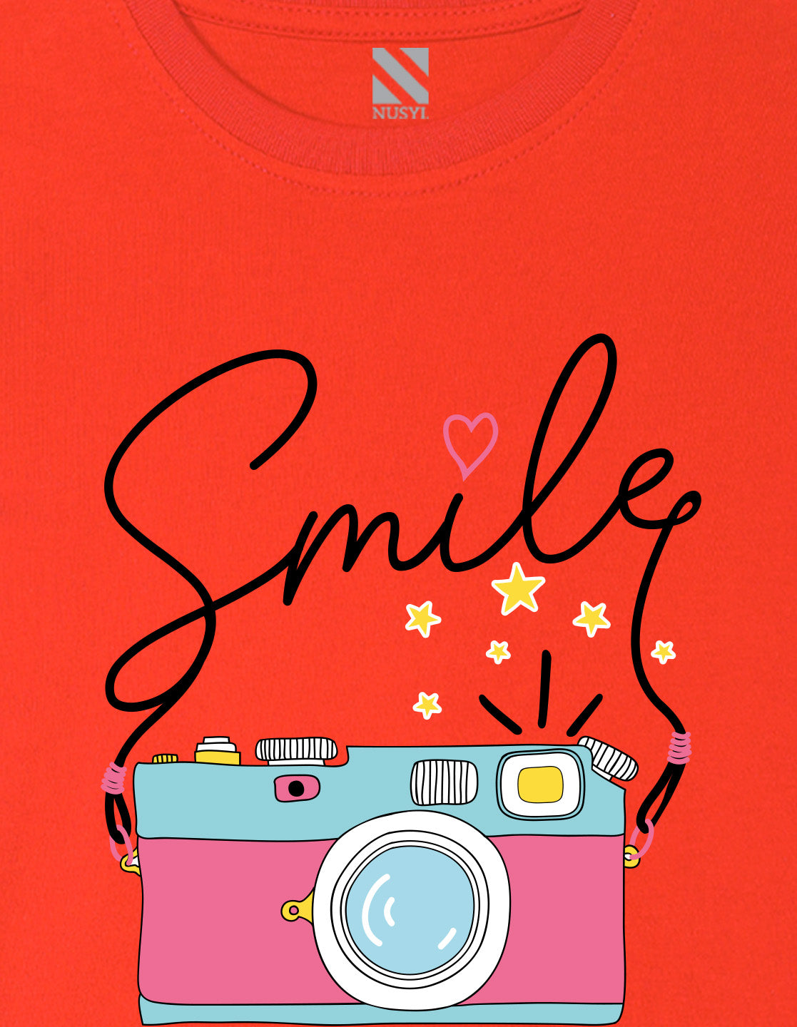 Nusyl Girl's Red Smile Text Printed Regular Fit T-Shirt