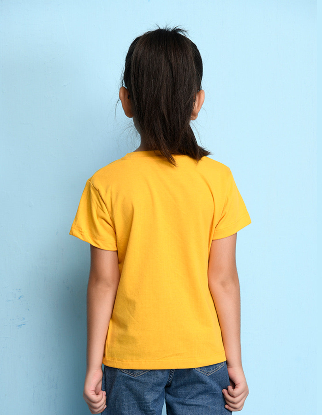 Nusyl Girl's Yellow Smile Text Printed Regular Fit T-Shirt