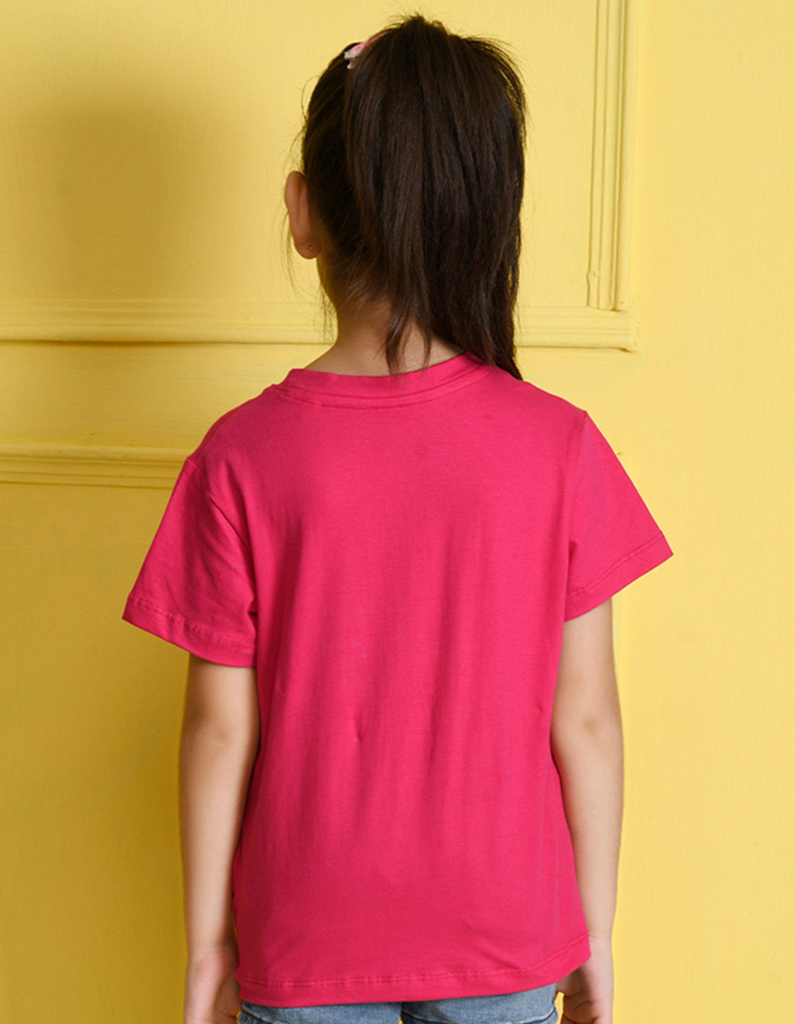 Nusyl Girl's Hot Pink Smile Text Printed Regular Fit T-Shirt