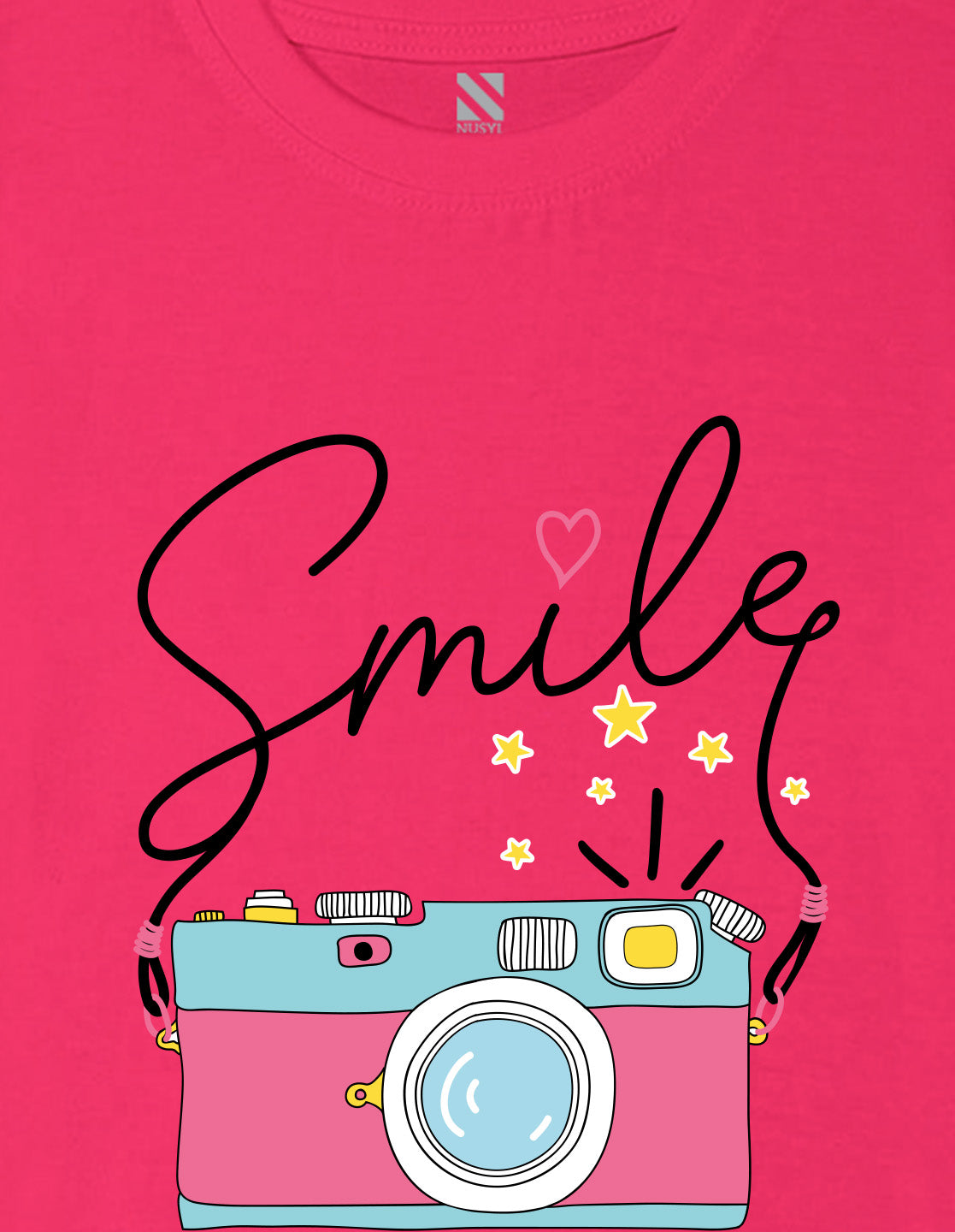 Nusyl Girl's Hot Pink Smile Text Printed Regular Fit T-Shirt