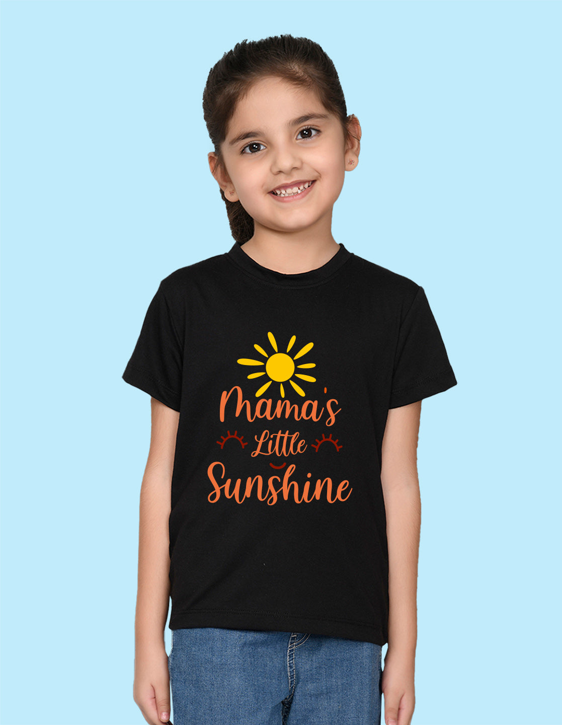 Nusyl Girl's Black Mama's Little Sunshine Text Printed Regular Fit T-Shirt