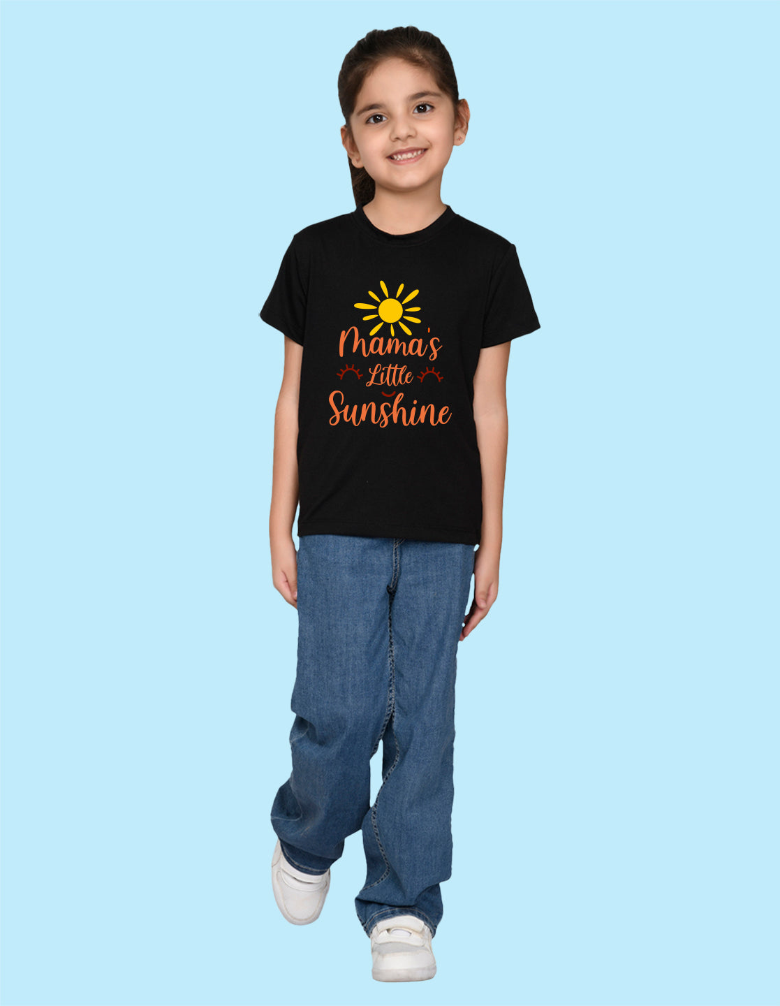 Nusyl Girl's Black Mama's Little Sunshine Text Printed Regular Fit T-Shirt