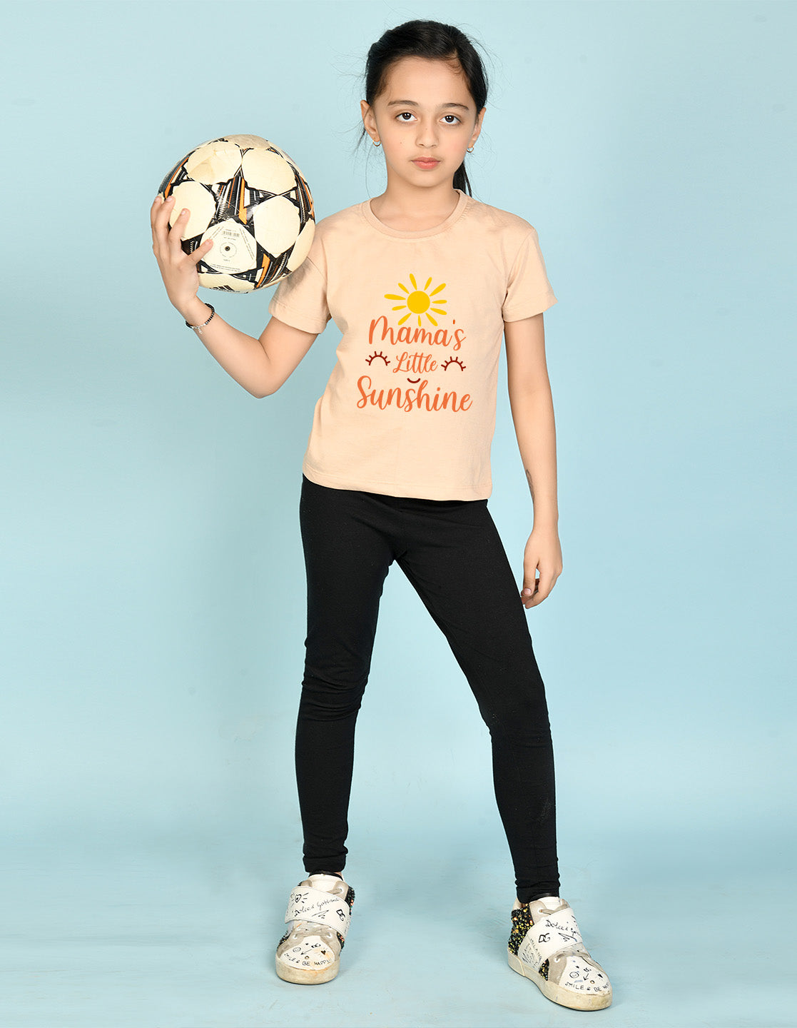 Nusyl Girl's Beige Mama's Little Sunshine Text Printed Regular Fit T-Shirt