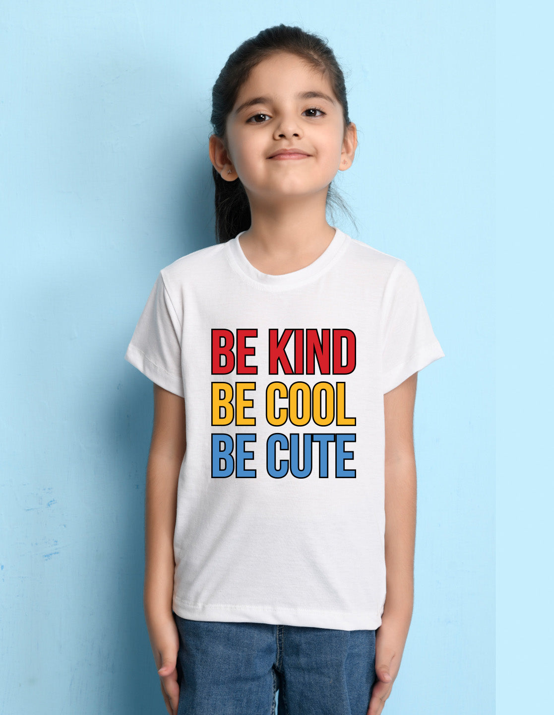 Nusyl Girl's White Be Kind Be Cool Be Cute Text Printed Regular Fit T-Shirt