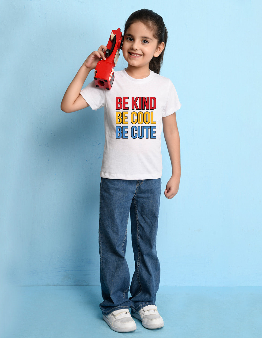 Nusyl Girl's White Be Kind Be Cool Be Cute Text Printed Regular Fit T-Shirt