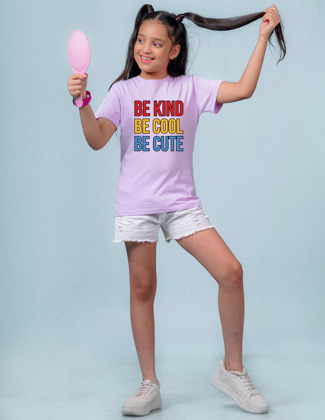 Nusyl Girl's Lilac Be Kind Be Cool Be Cute Text Printed Regular Fit T-Shirt