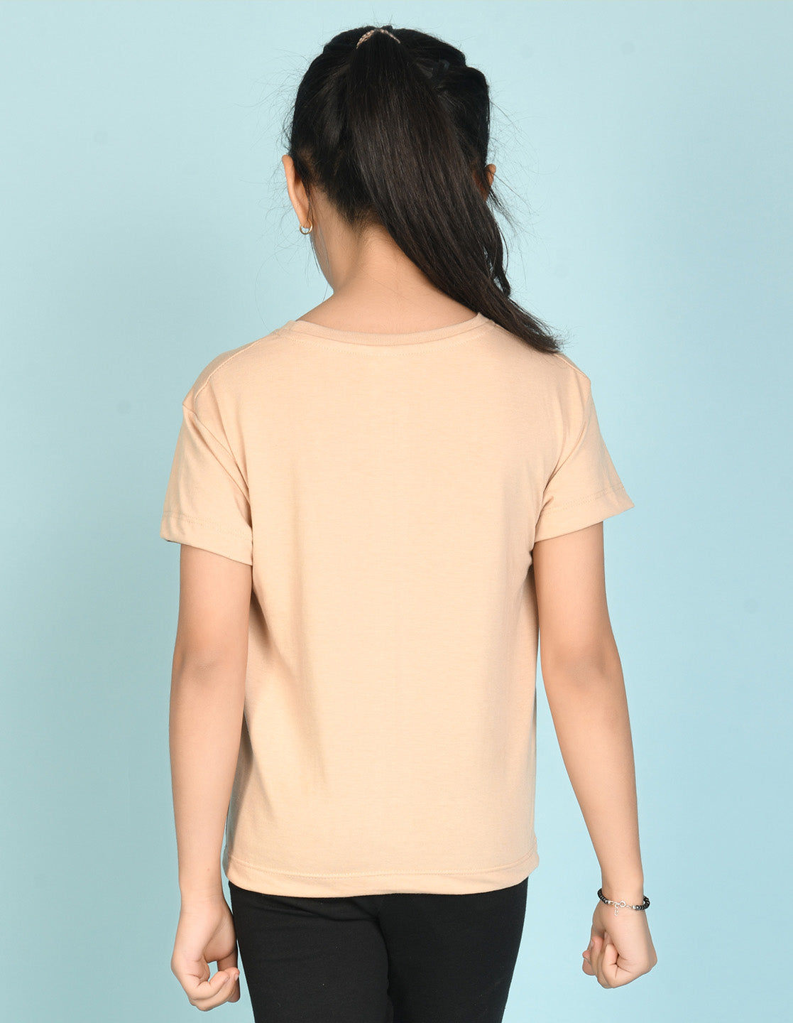 Nusyl Girl's Beige Be Kind Be Cool Be Cute Text Printed Regular Fit T-Shirt