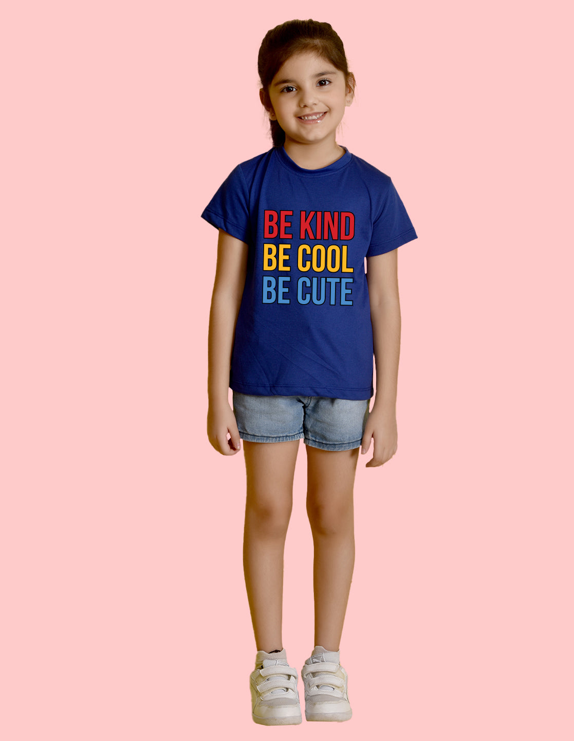 Nusyl Girl's Royal Blue Be Kind Be Cool Be Cute Text Printed Regular Fit T-Shirt