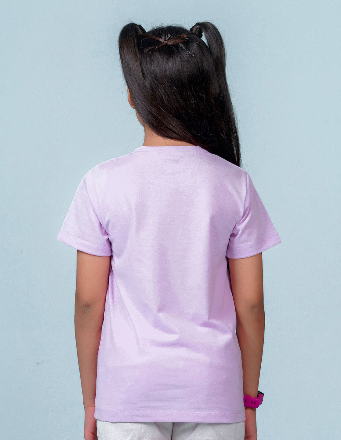 Nusyl Girl's Lilac Cat Face & Selfie Queen Text Printed Regular Fit T-Shirt
