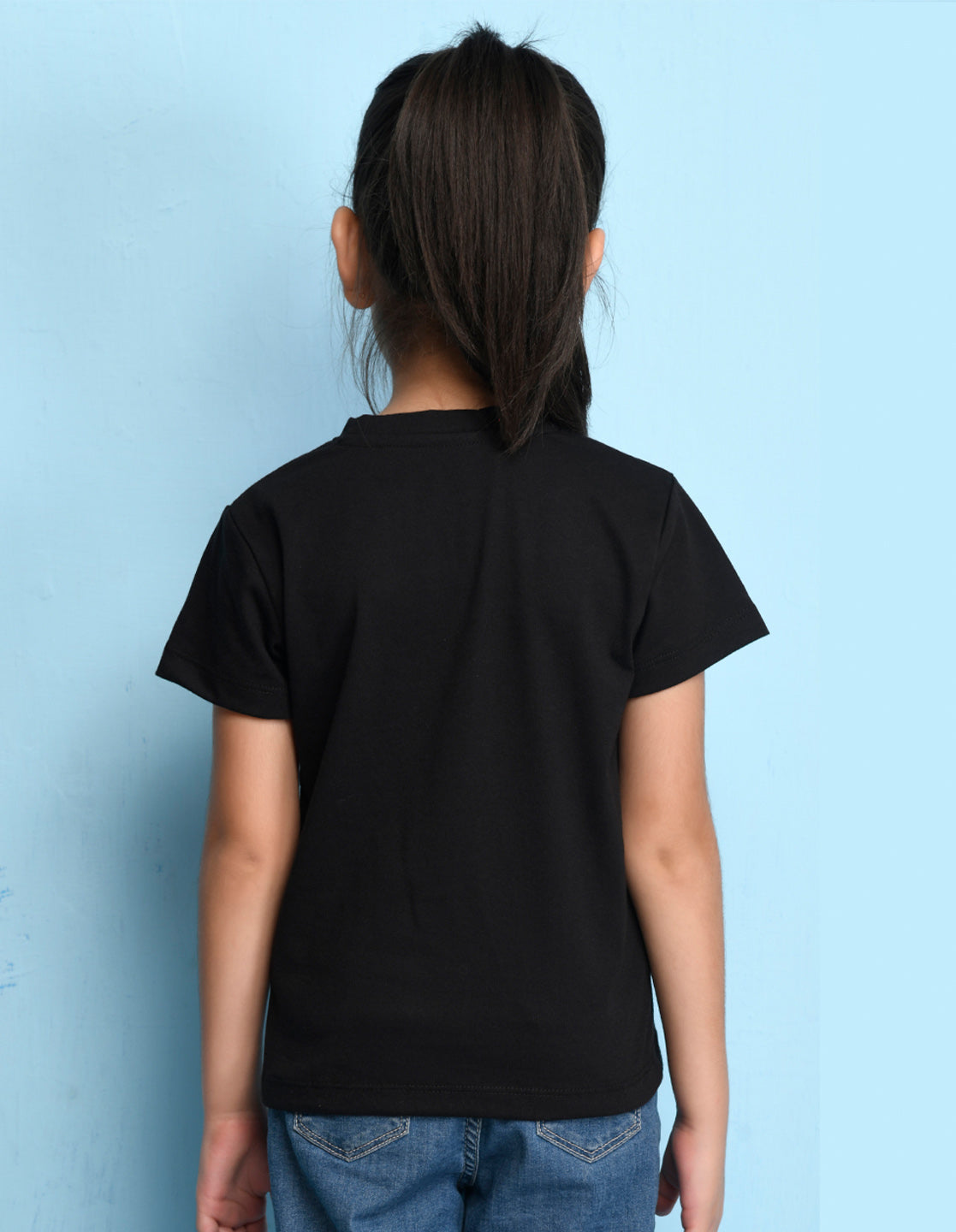 Nusyl Girl's Black Cat Face & Selfie Queen Text Printed Regular Fit T-Shirt