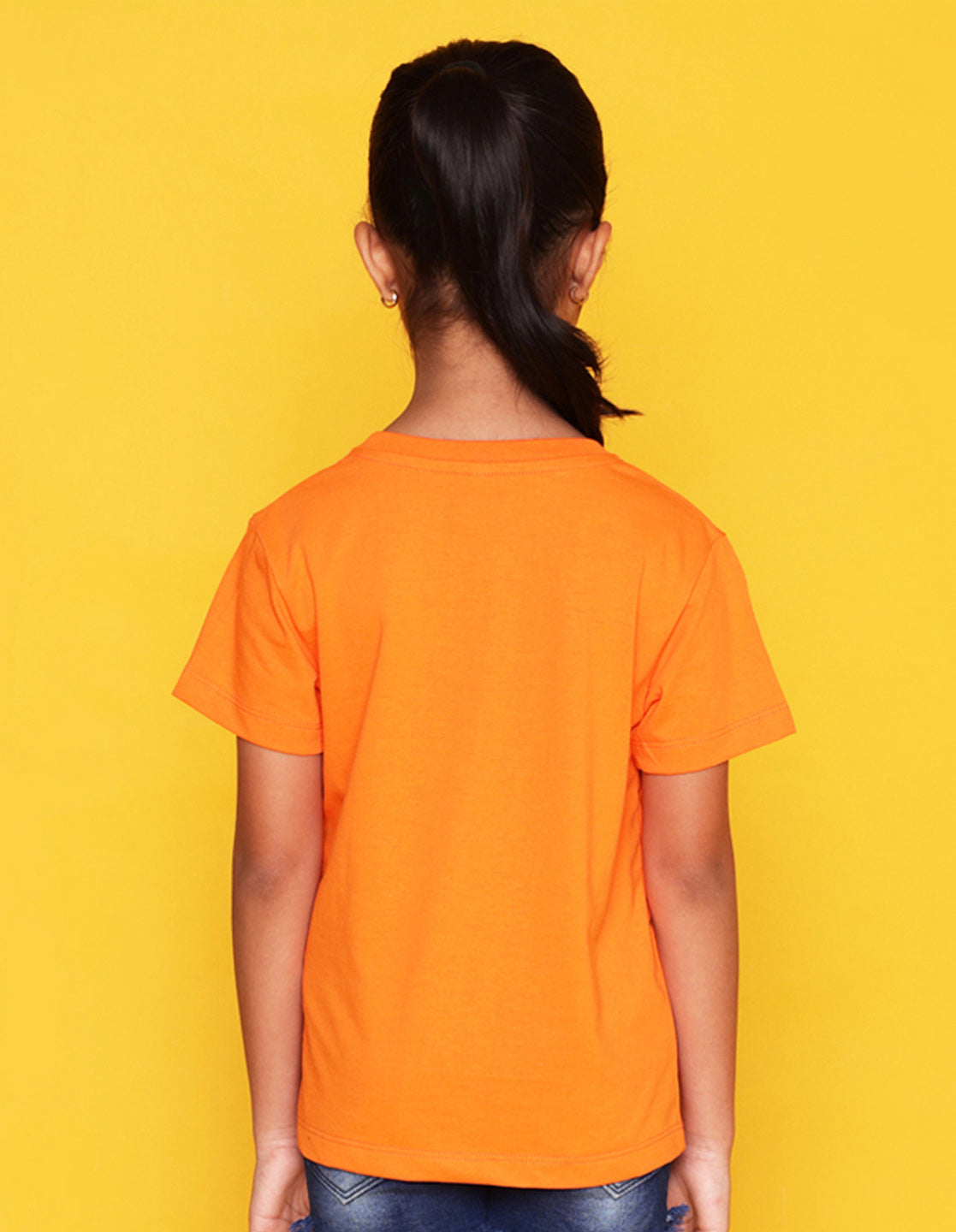Nusyl Girl's Orange Cat Face & Selfie Queen Text Printed Regular Fit T-Shirt