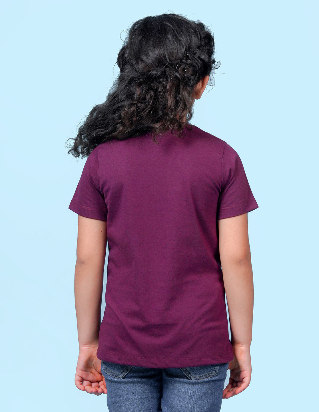 Nusyl Girl's Wine Happy Text Printed Regular Fit T-Shirt