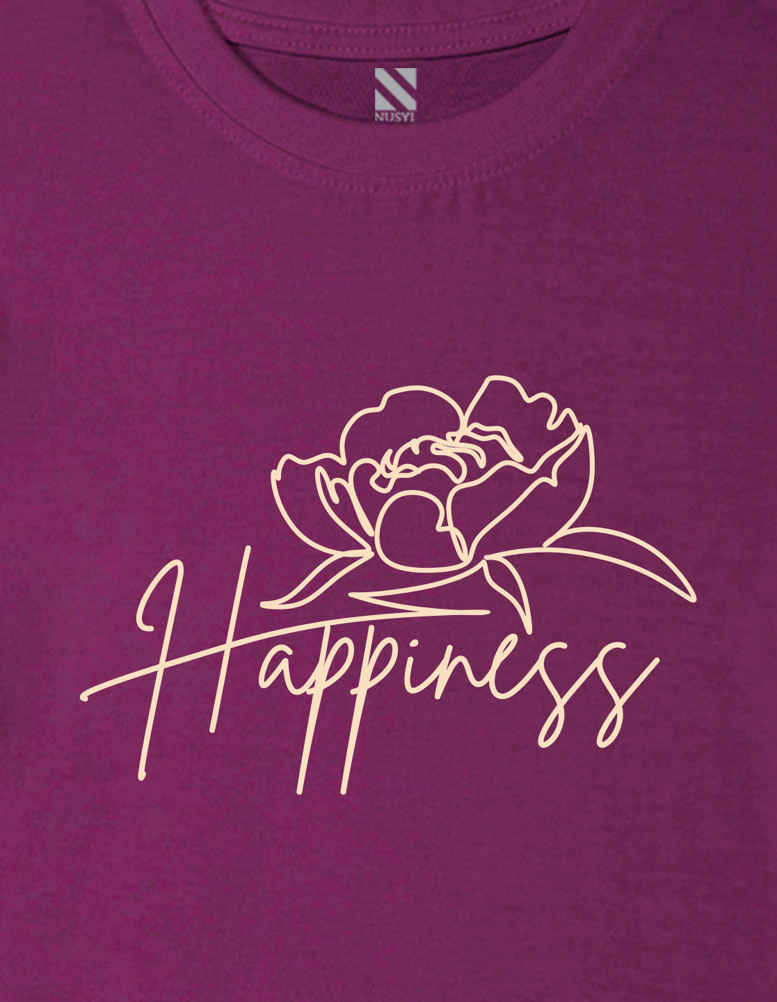 Nusyl Girl's Wine Happy Text Printed Regular Fit T-Shirt