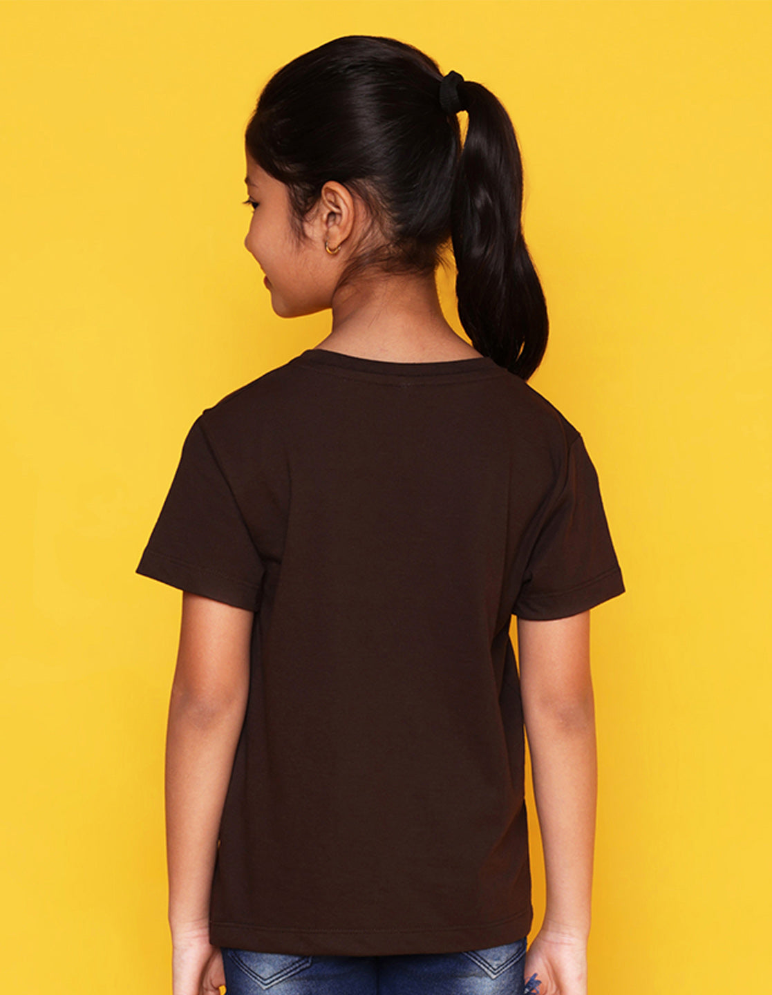 Nusyl Girl's Brown Happy Text Printed Regular Fit T-Shirt
