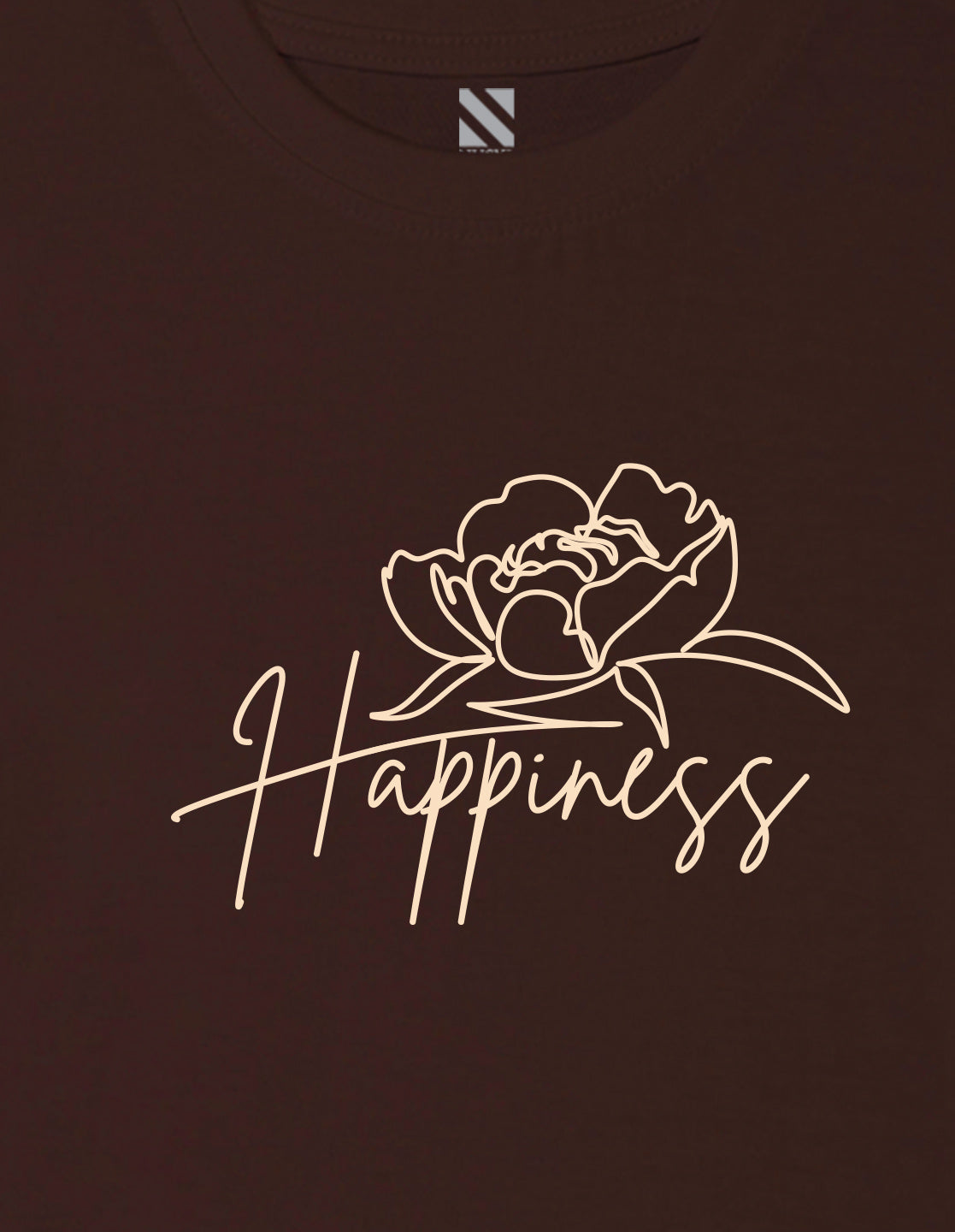 Nusyl Girl's Brown Happy Text Printed Regular Fit T-Shirt