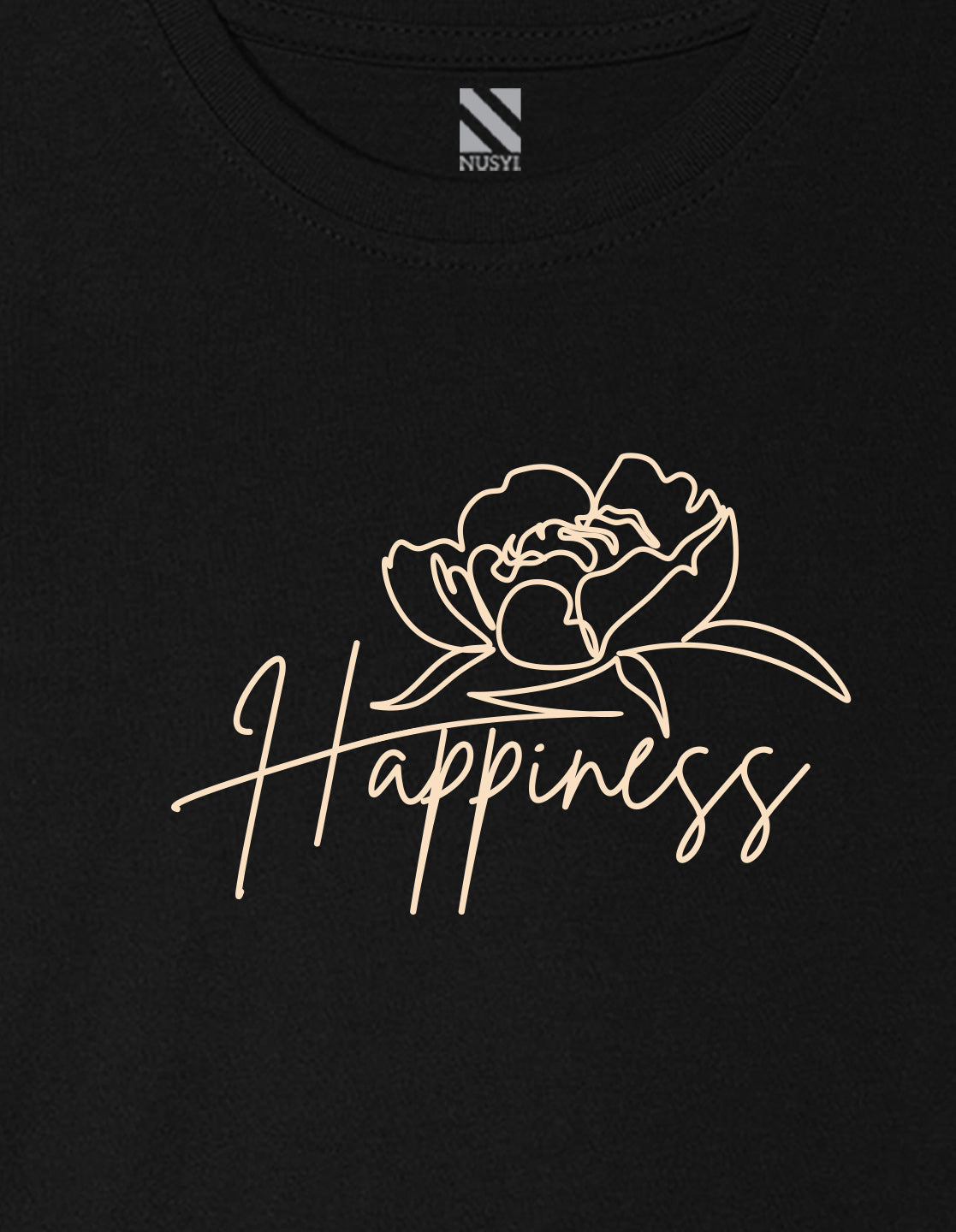 Nusyl Girl's Black Happy Text Printed Regular Fit T-Shirt