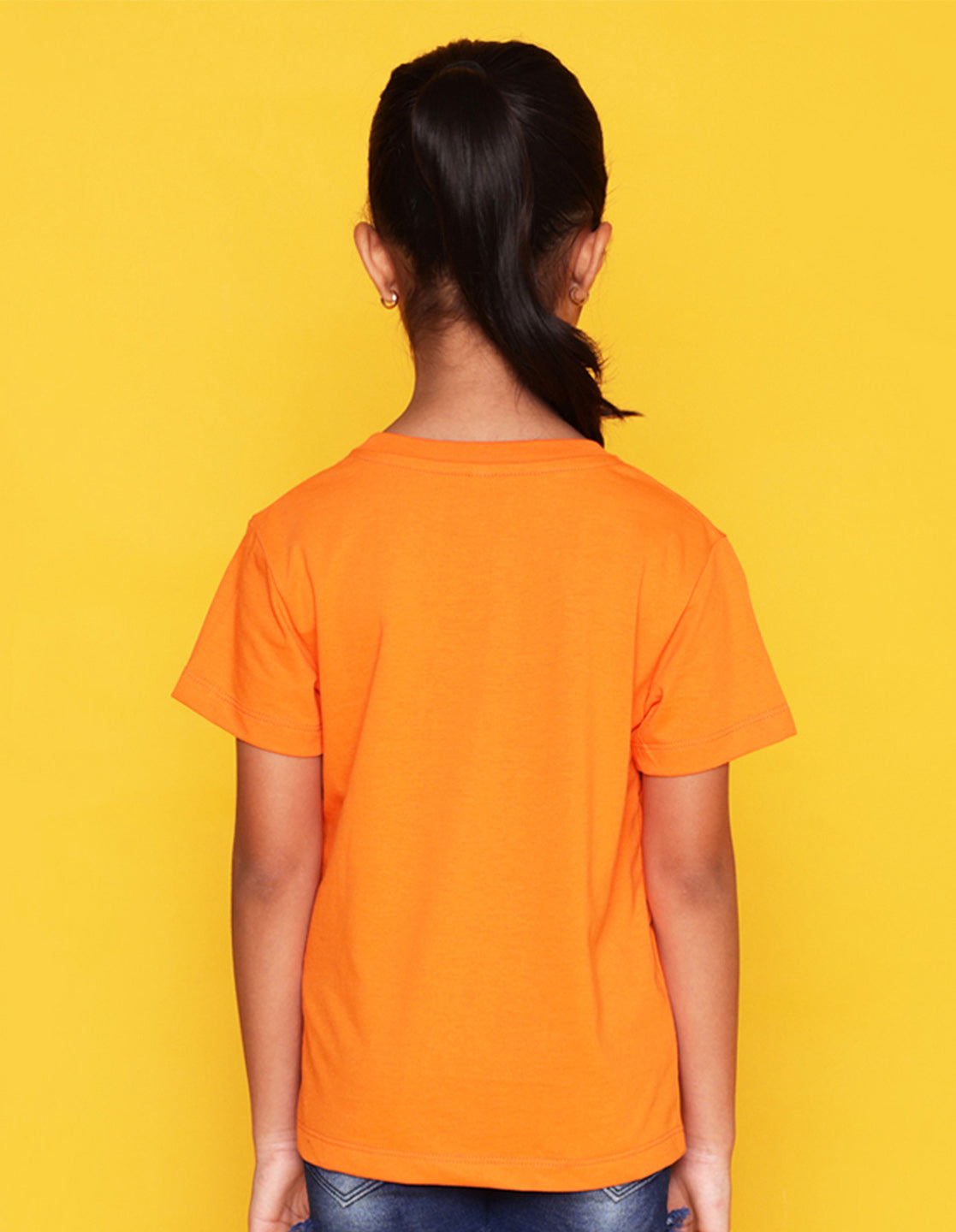 Nusyl Girl's Orange Happy Text Printed Regular Fit T-Shirt