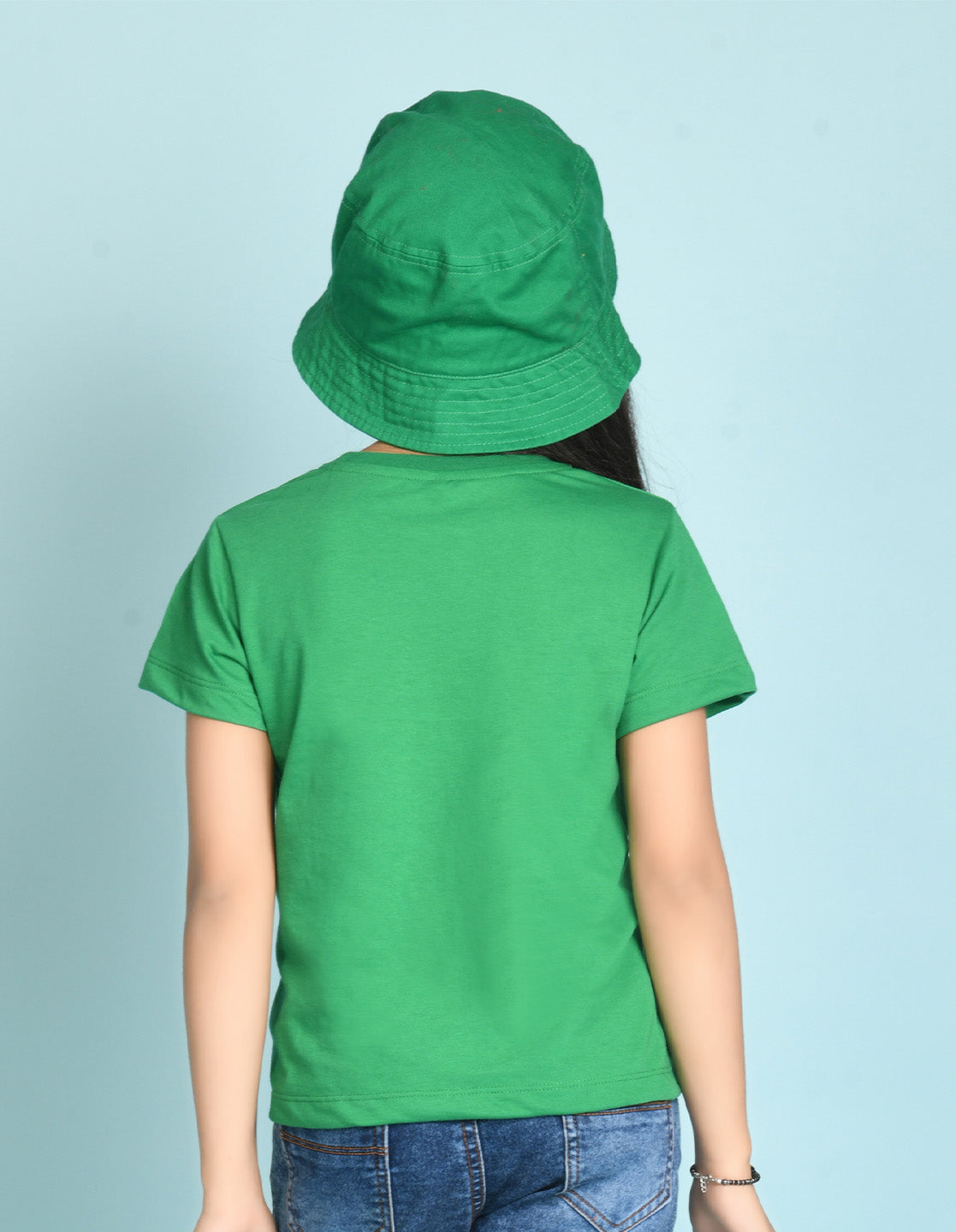 Nusyl Girl's Green Happy Text Printed Regular Fit T-Shirt