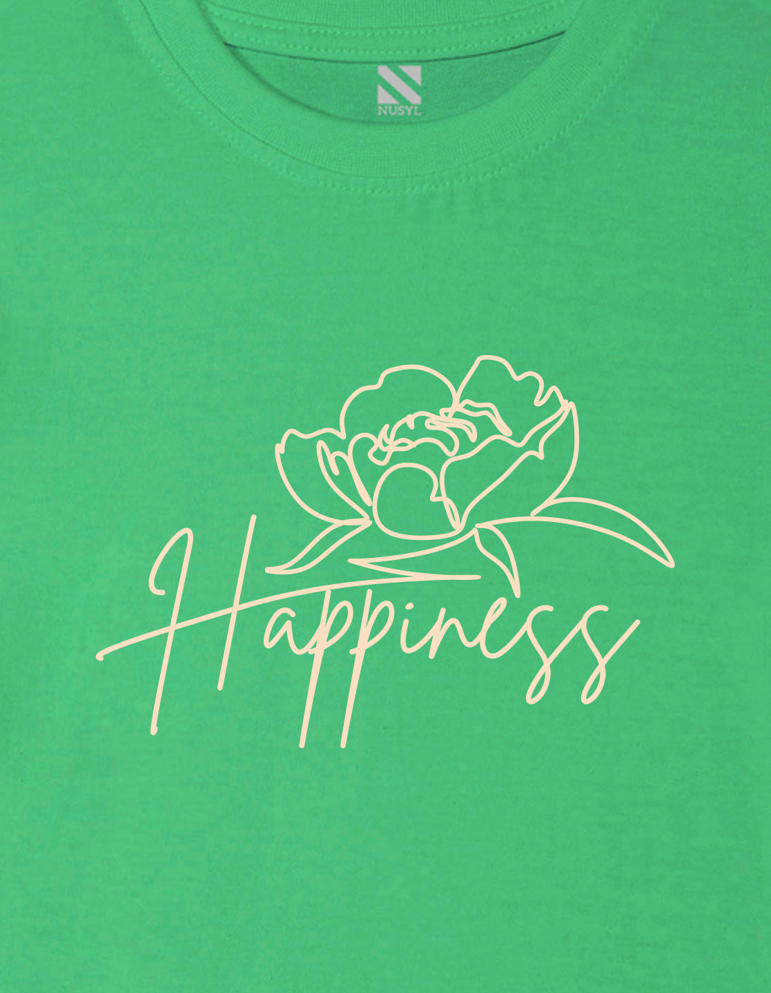 Nusyl Girl's Green Happy Text Printed Regular Fit T-Shirt