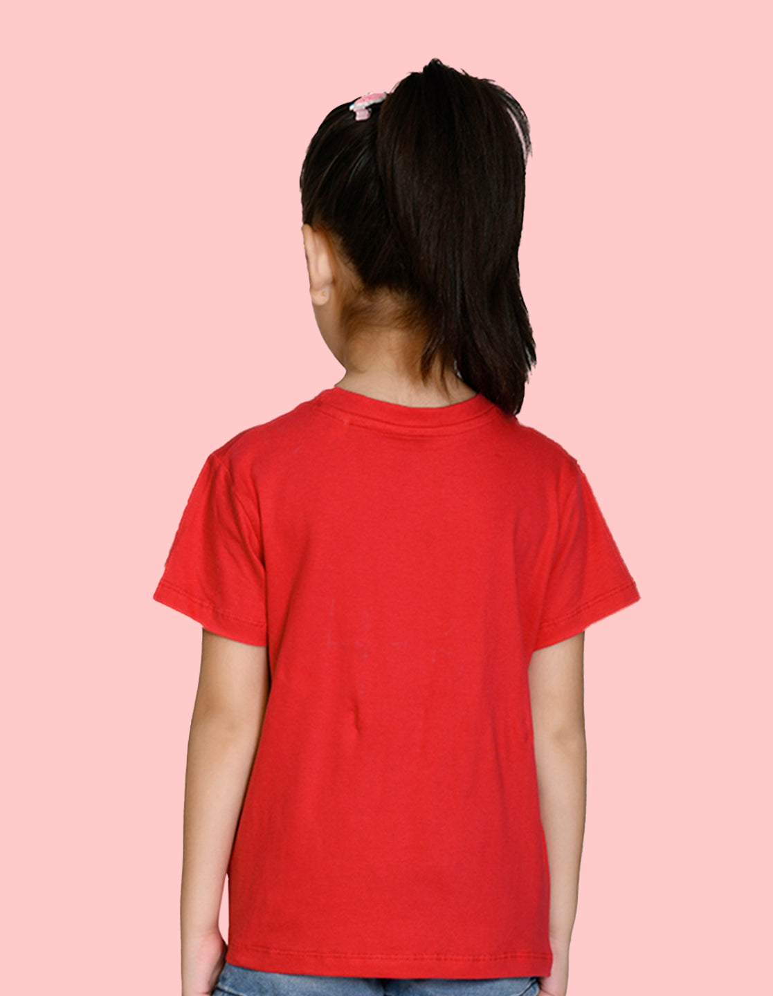 Nusyl Girl's Red Happy Text Printed Regular Fit T-Shirt