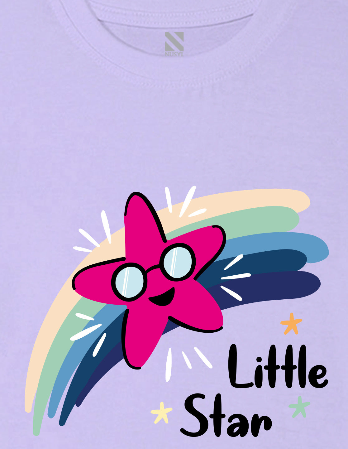 Nusyl Girl's Lilac Little Star Text Printed Regular Fit T-Shirt