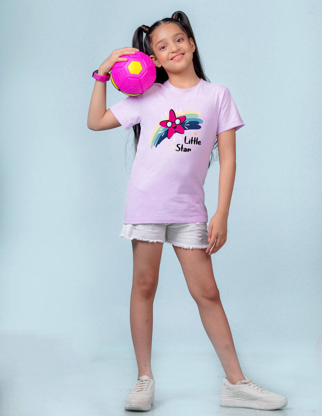 Nusyl Girl's Lilac Little Star Text Printed Regular Fit T-Shirt