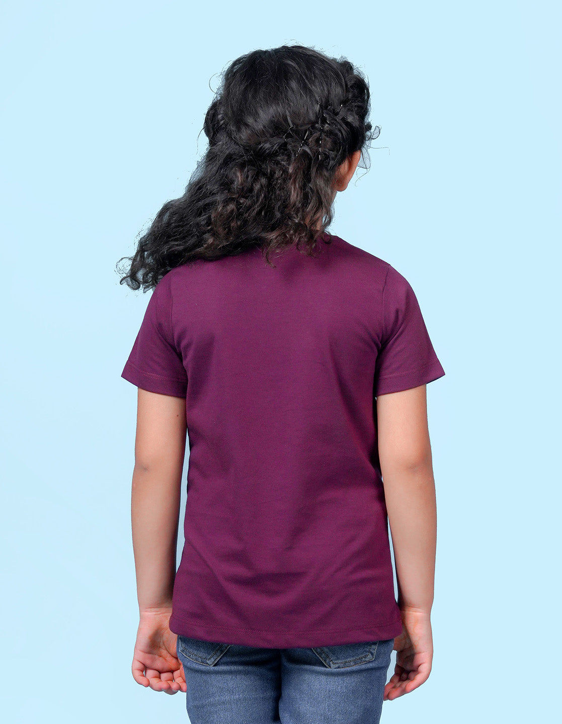 Nusyl Girl's Wine Little Star Text Printed Regular Fit T-Shirt